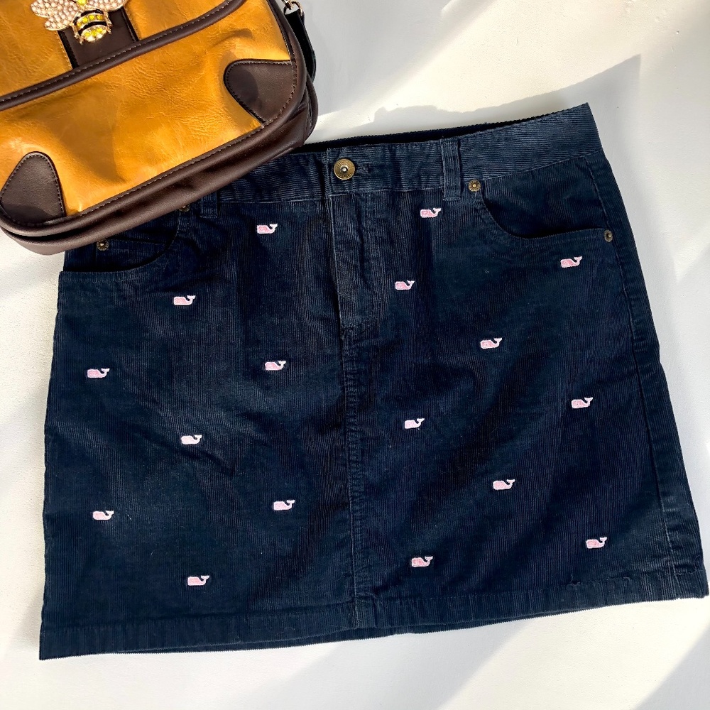 Vineyard Vines Navy Corduroy Skirt w/ Pink Whales